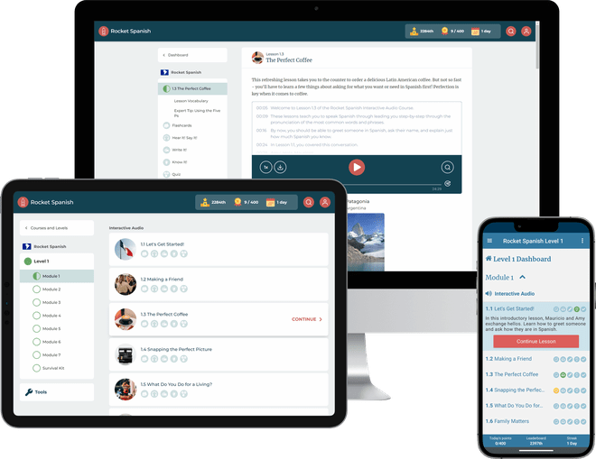 Rocket Languages app in different devices