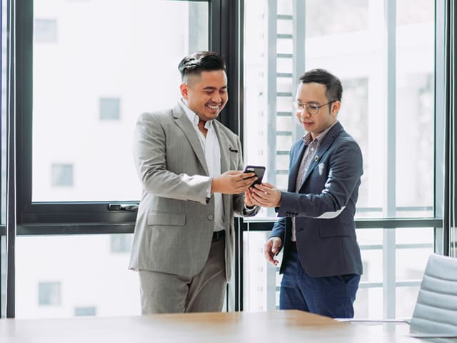 Business partners talking